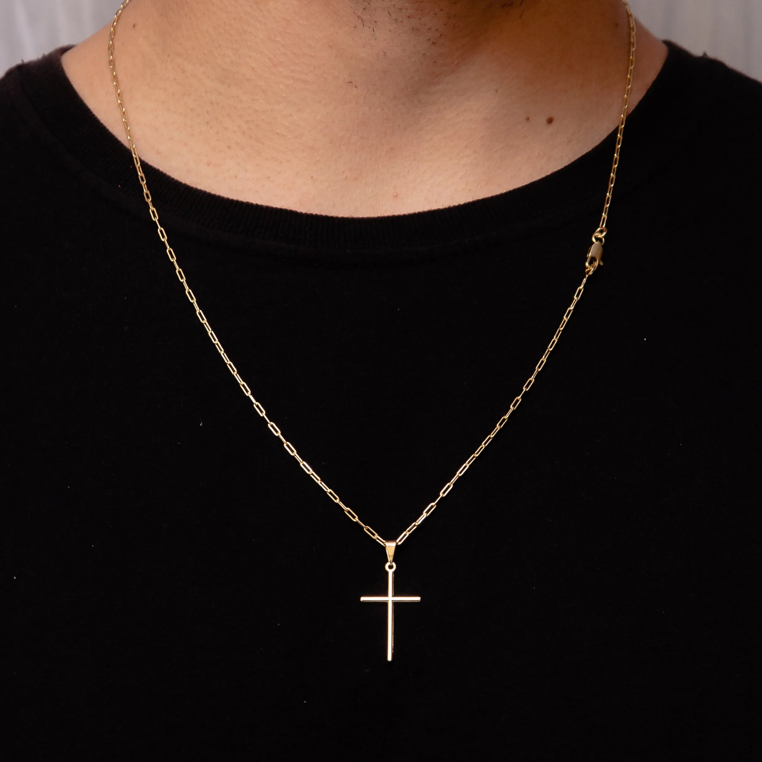 Corrente Elo alongado 2mm com Pingente Cruz Banhado a Ouro 18k