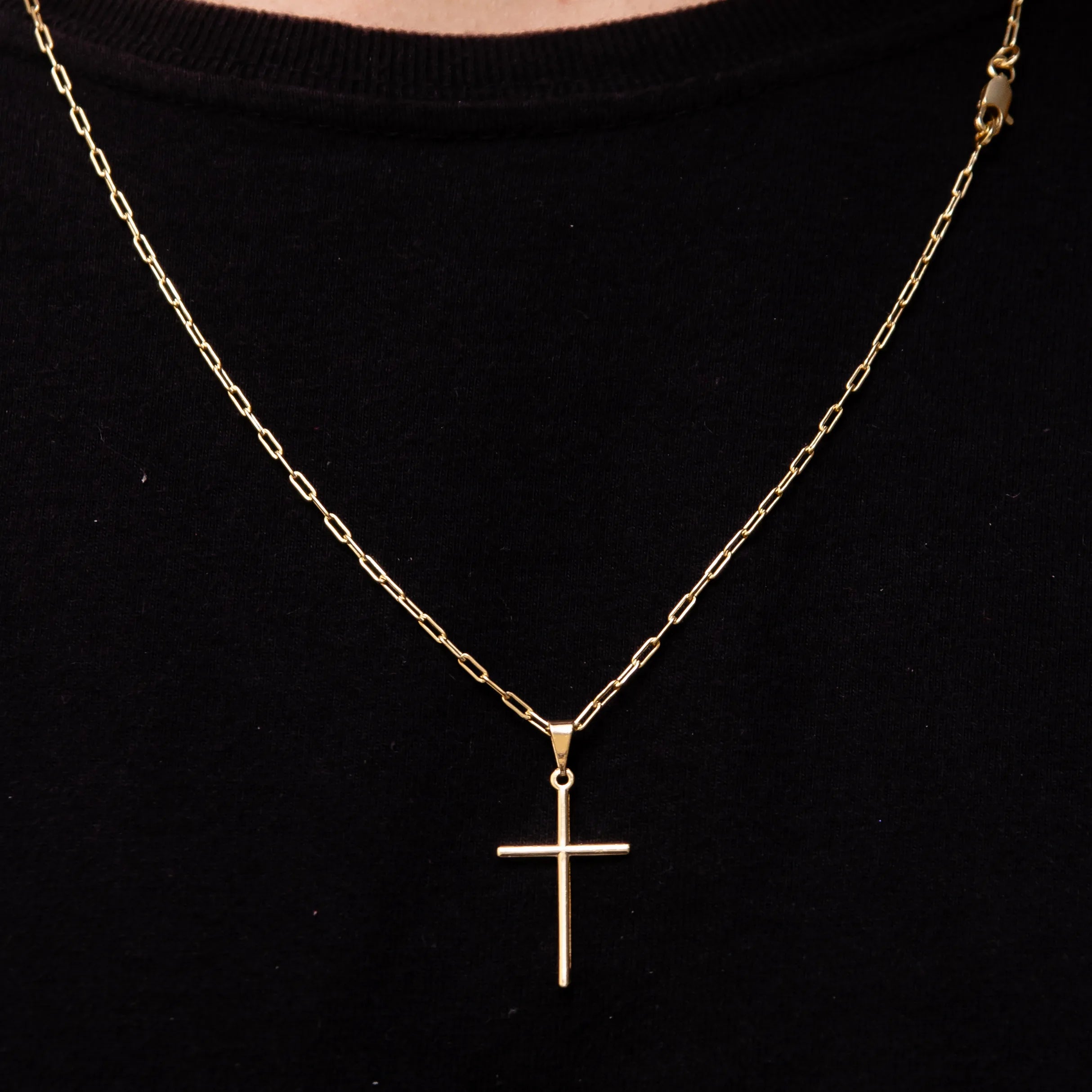 Corrente Elo alongado 2mm com Pingente Cruz Banhado a Ouro 18k