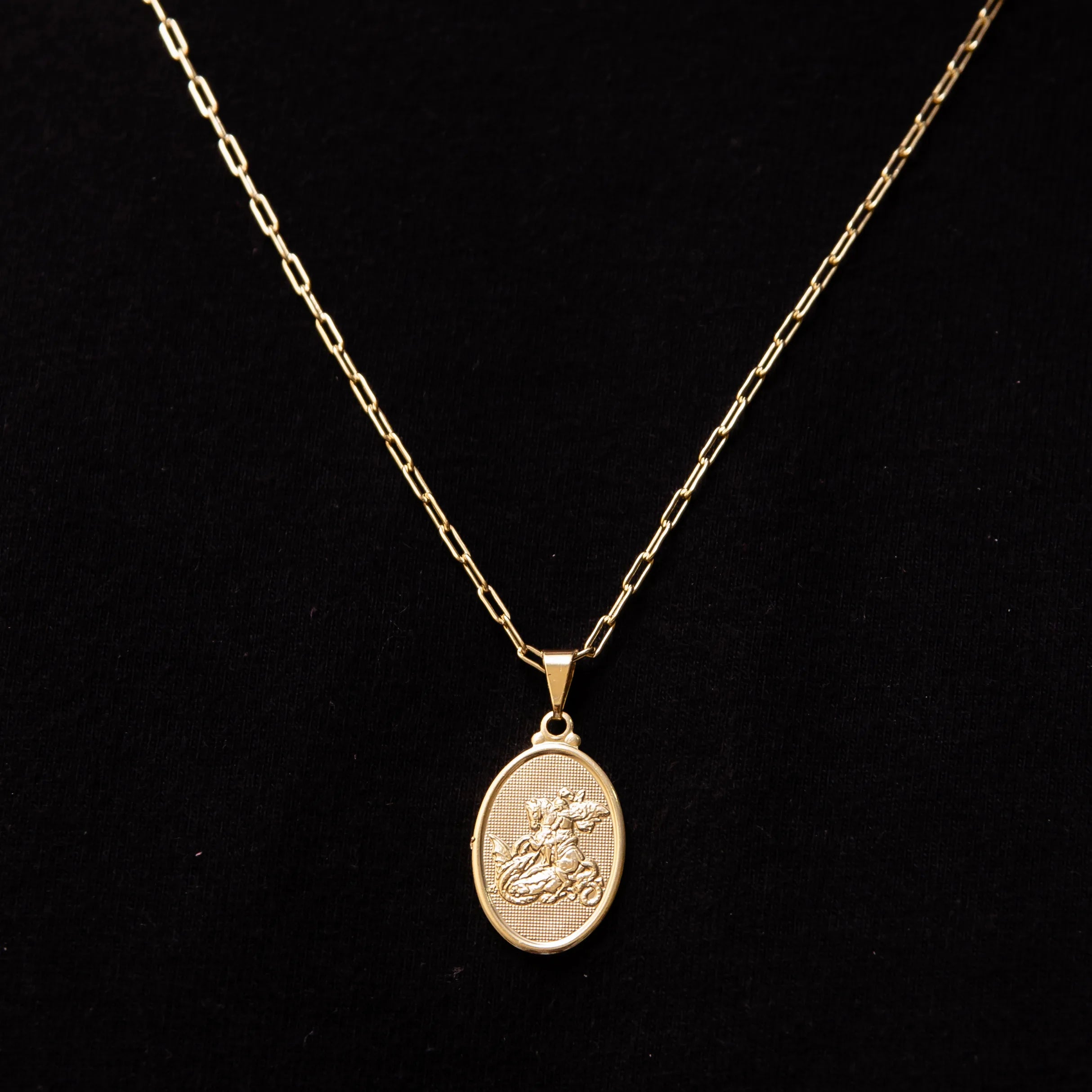 Corrente Elo alongado 2mm com Pingente São Jorge Banhado a Ouro 18k