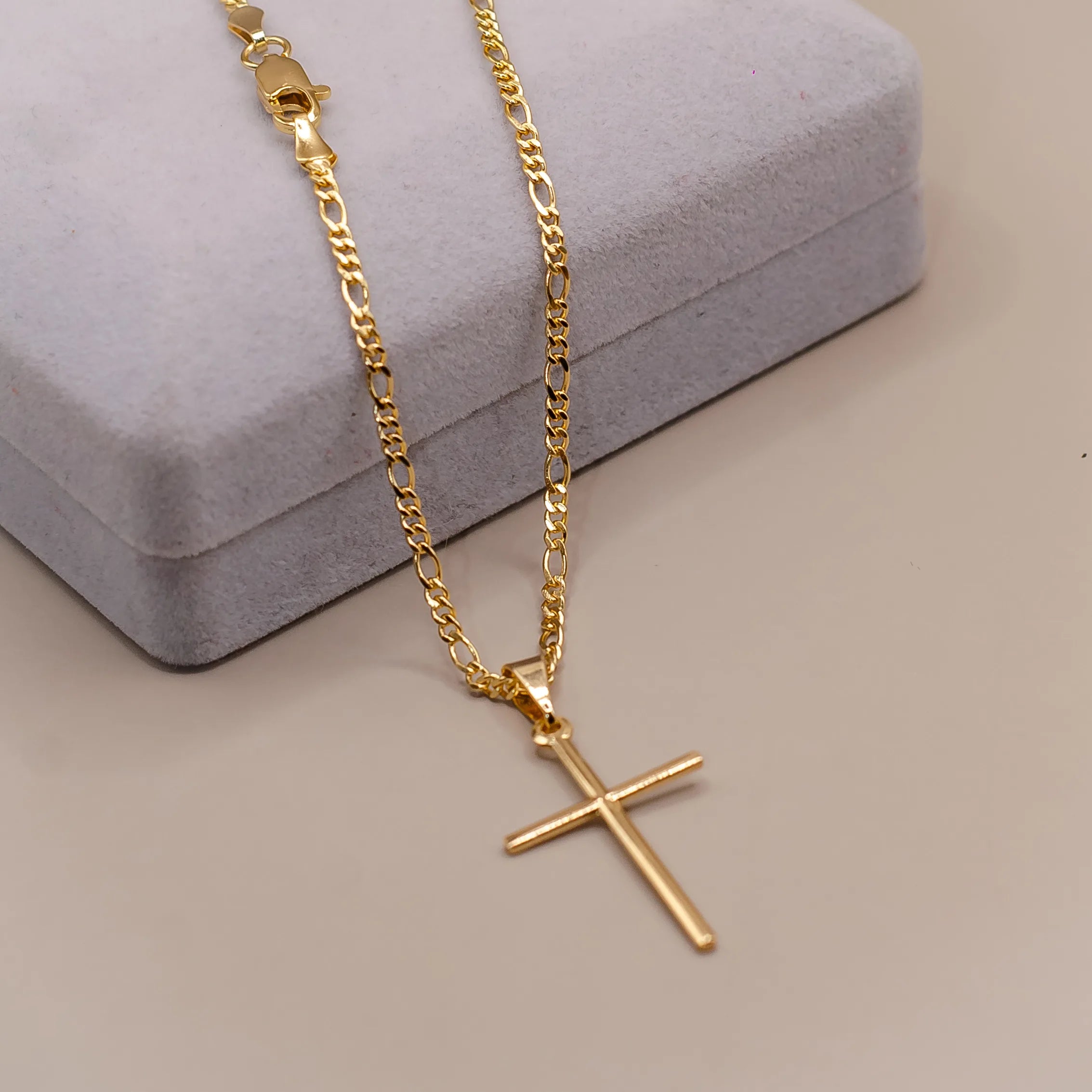 Corrente 3x1 2mm com Pingente Cruz Palito a Ouro 18k