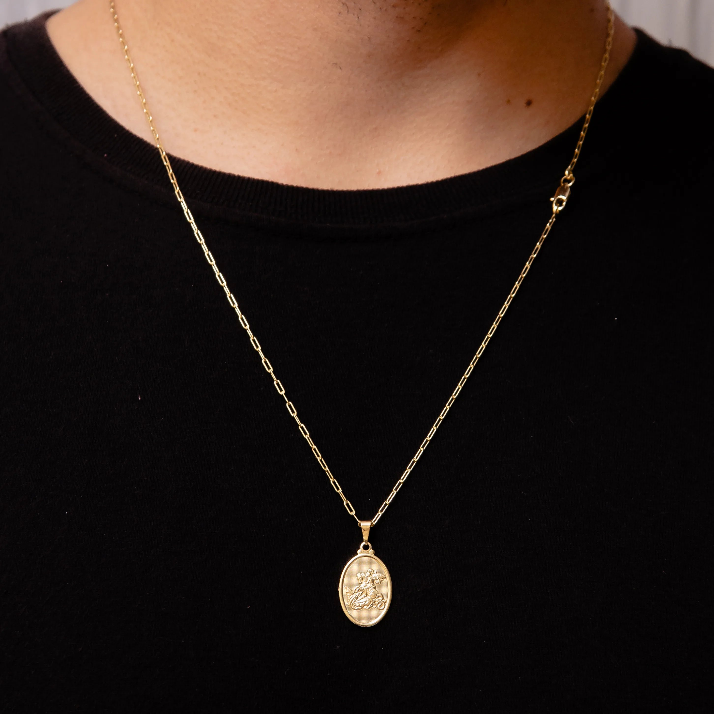 Corrente Elo alongado 2mm com Pingente São Jorge Banhado a Ouro 18k
