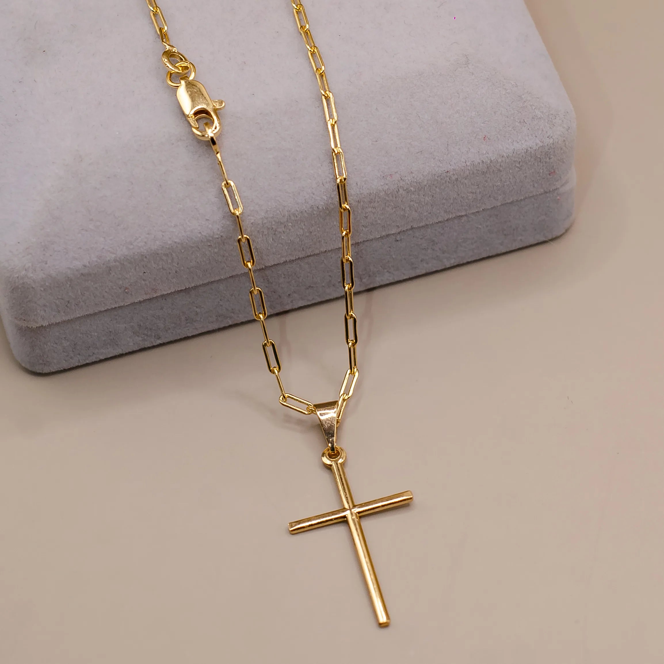 Corrente Elo alongado 2mm com Pingente Cruz Banhado a Ouro 18k